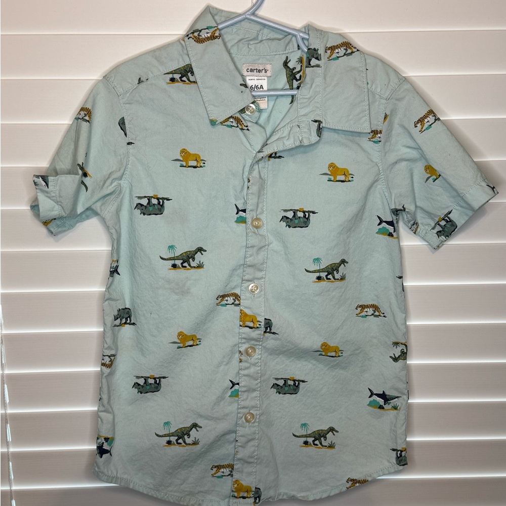 Carter's Kids Light Blue Dinosaur Button-Down Shirt